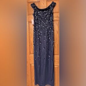 Adrianna Papell Navy beaded gown.  Size 2. NWT.